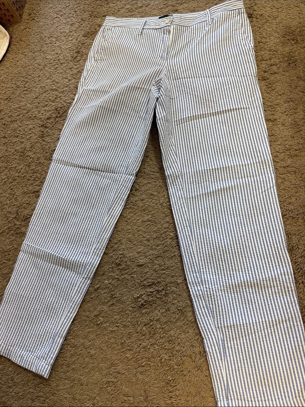 Talbots Women’s size 2 Chinos Blue White Striped Seersucker Pants Coastal Preppy